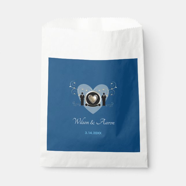 Gold Heart Male Wedding Blue | Favor Bags (Front)