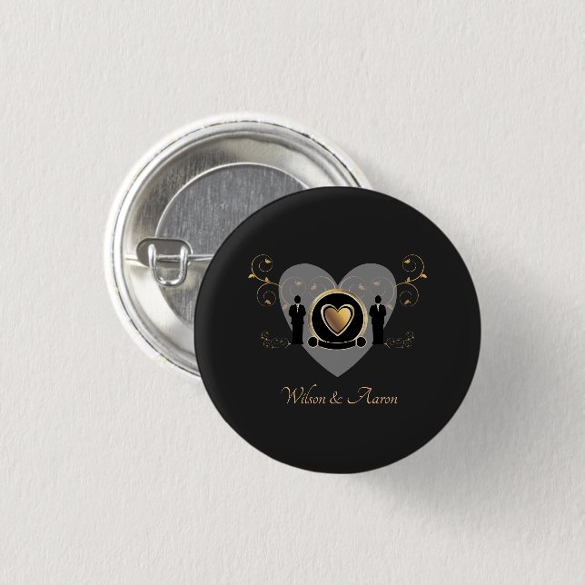 Gold Heart Male Wedding | Button (Front & Back)