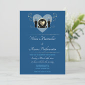 Gold Heart Male Wedding Classic Blue Invitation (Standing Front)