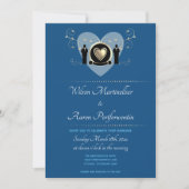 Gold Heart Male Wedding Classic Blue Invitation (Front)
