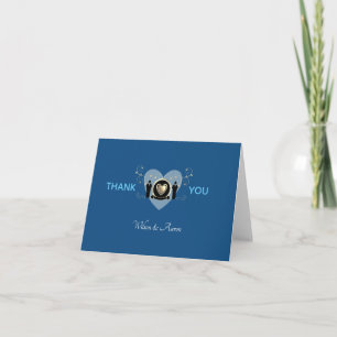 Gold Heart Male Wedding Classic Blue Letterpress Thank You Card