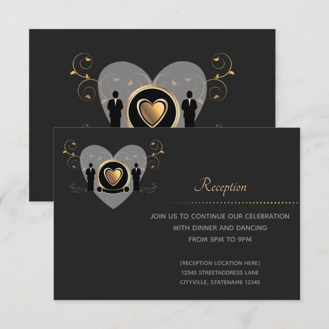 Gold Heart Male Wedding | Reception Card (Front/Back)