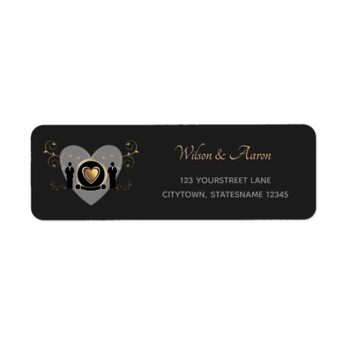 Gold Heart Male Wedding  Return Address Labels