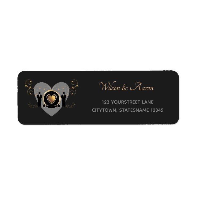 Gold Heart Male Wedding | Return Address Labels (Front)