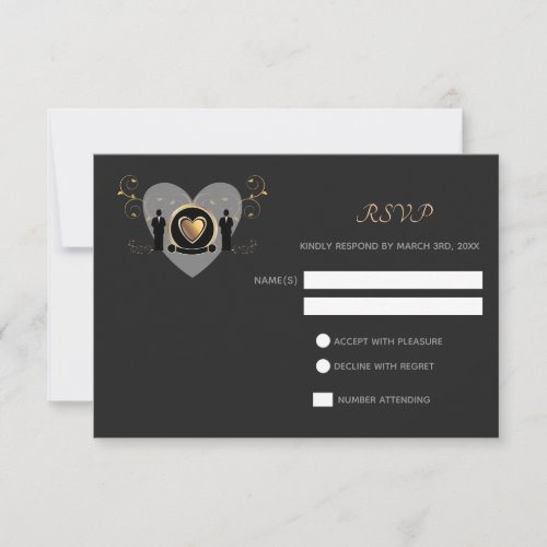 Gold Heart Male Wedding  RSVP card