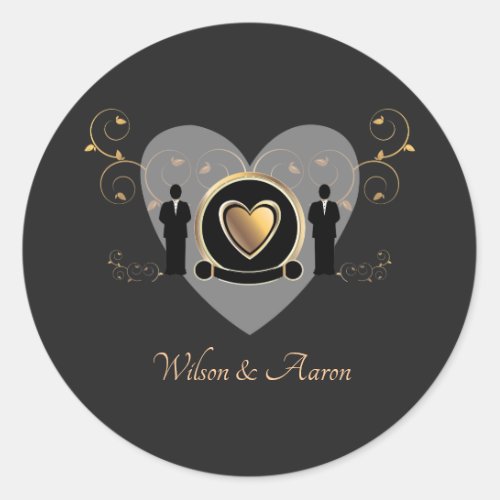 Gold Heart Male Wedding  Sticker