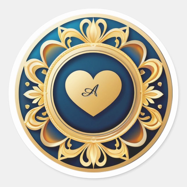 Gold Heart Medallion Classic Round Sticker (Front)