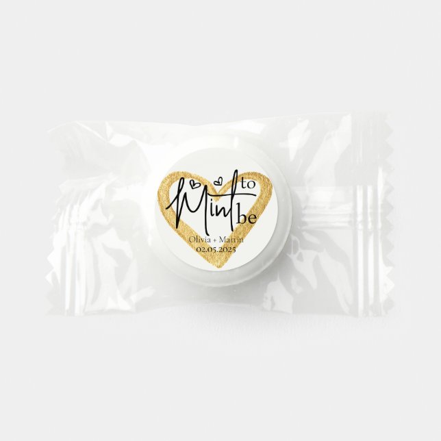Gold Heart Mint to be Script wedding Bridal Favors (Front)