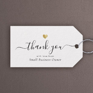 Gold Heart Modern Calligraphy Script Business Gift Tags