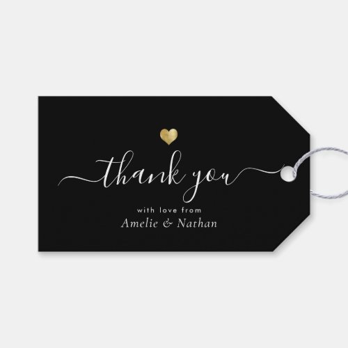 Gold Heart Modern Script Elegant Wedding Gift Tags