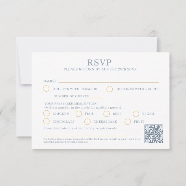 Gold heart monogram gray meal option wedding event RSVP card (Back)