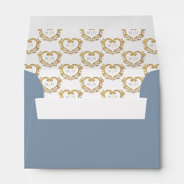 Gold heart monogram gray wedding or couple event envelope (Back (Bottom))