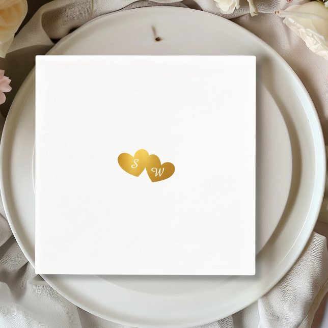 Gold Heart Monogram Initials  Paper Dinner Napkins (Creator Uploaded)