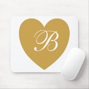 Gold Heart Monogram Mousepad