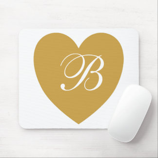 Gold Heart Monogram Mousepad
