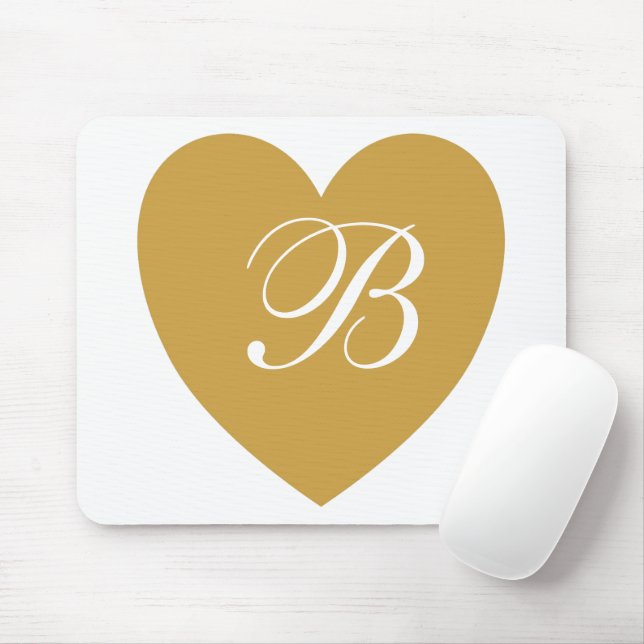 Gold Heart Monogram Mousepad (With Mouse)