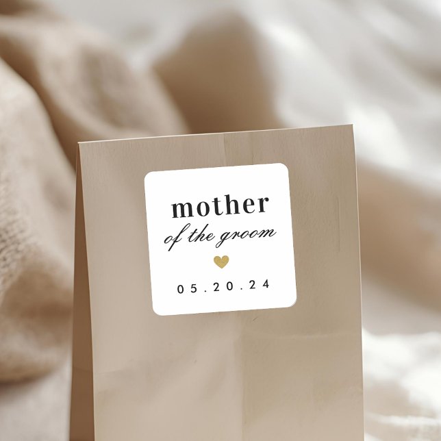 Gold Heart Mother of the Groom Gift Square Sticker (Creator Uploaded)