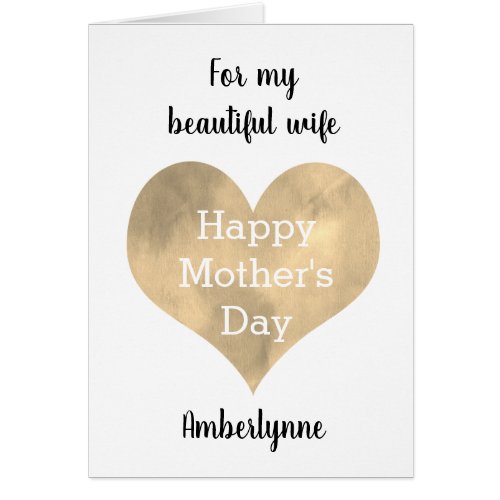 Gold Heart Mothers Day Card for Wife