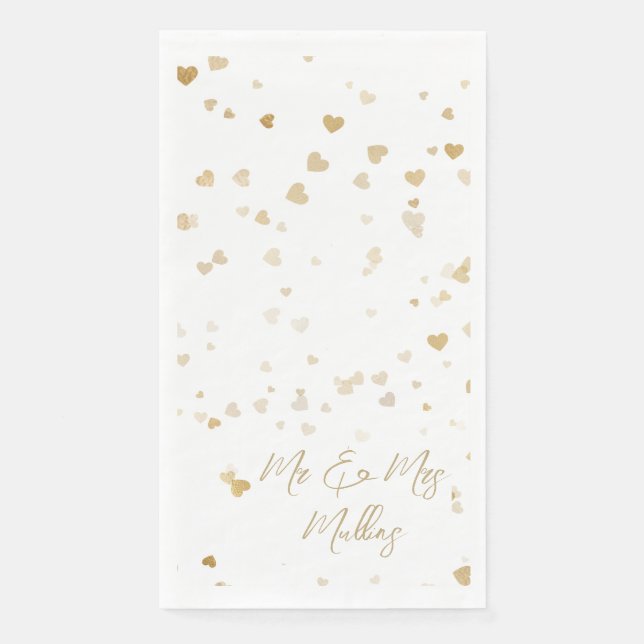 Gold Heart “Mr & Mrs” Wedding Napkins (Front)