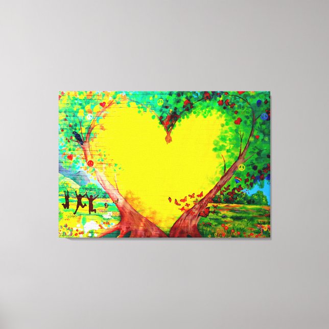 gold heart mural wrapped canvas print (Front)