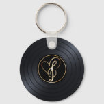 Gold Heart Music Notes Vinyl Record  Keychain at Zazzle
