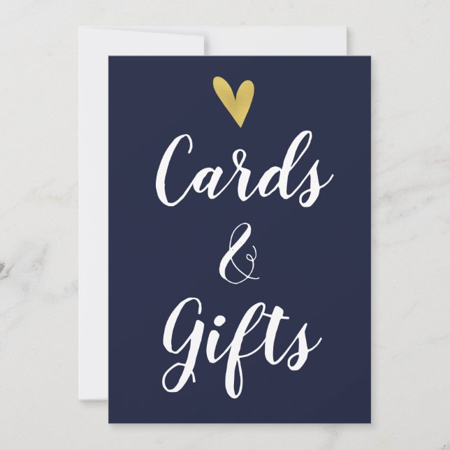 Gold Heart | Navy Cards & Gifts Sign (Front)