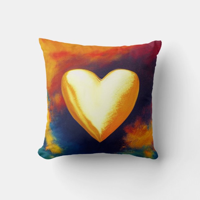 Gold Heart on Abstract Background Throw Pillow (Front)
