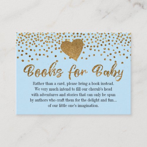 Gold Heart on Baby Blue Book Request Insert Cards