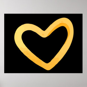 Gold Heart on Black Background Poster   Modern 