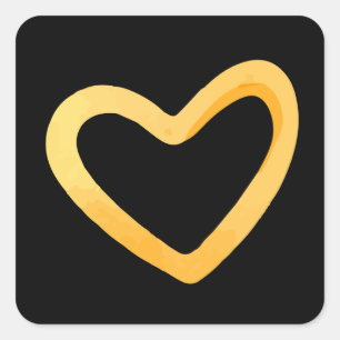 Gold heart on black background square sticker