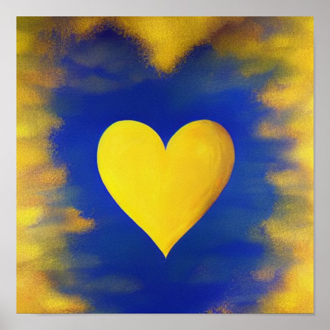 Gold Heart on Cyan Background Poster (Front)