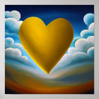 Gold Heart on Sky Background Poster