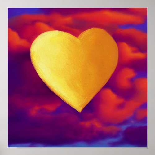 Gold Heart on Sunset Background Poster