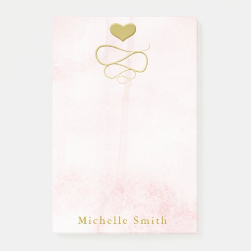 Gold Heart Ornament Blush Pink Personalized Post_it Notes