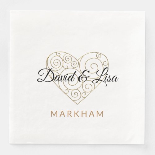 Gold Heart Paper Napkin with Personalized Names