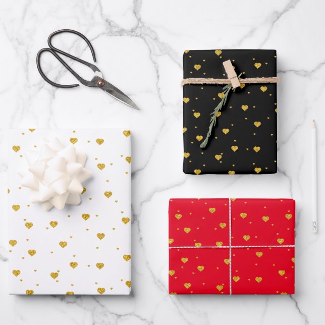 Gold heart pattern custom backgrounds wrapping paper sheets (Front)