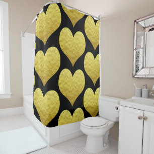 Gold Heart Pattern Cute Black Custom Color Glitter Shower Curtain