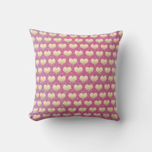 Gold Heart Patterns Valentine's Day Pink Glitter Outdoor Pillow