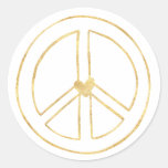 Gold Heart Peace Sign Classic Round Sticker