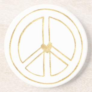 Gold Heart Peace Sign Sandstone Coaster
