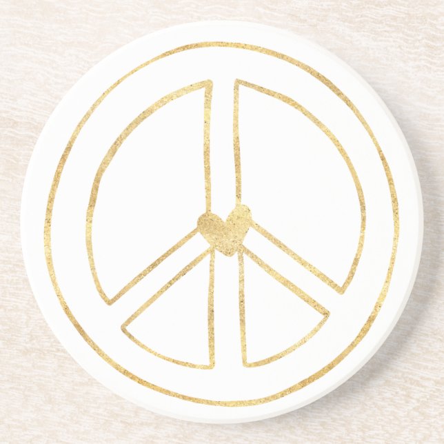 Gold Heart Peace Sign Sandstone Coaster (Front)
