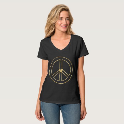 Gold Heart Peace Sign T_Shirt
