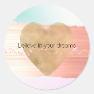 Gold Heart Peach Blush Sparkle Tie Dye Classic Round Sticker