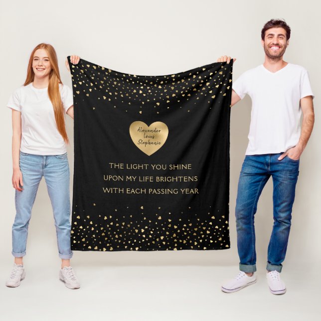 Gold Heart Personalized Valentines Day Love Fleece Blanket (In Situ)