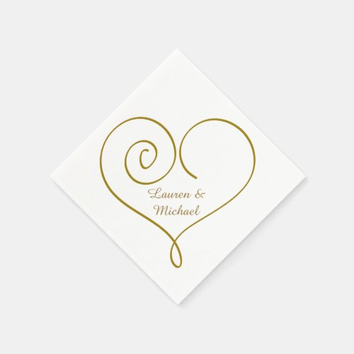 Gold Heart Personalized Wedding Paper Napkins