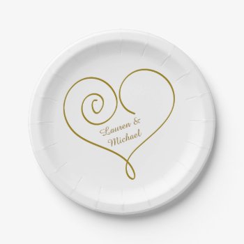 Gold Heart Personalized Wedding Paper Plates by Westerngirl2 at Zazzle