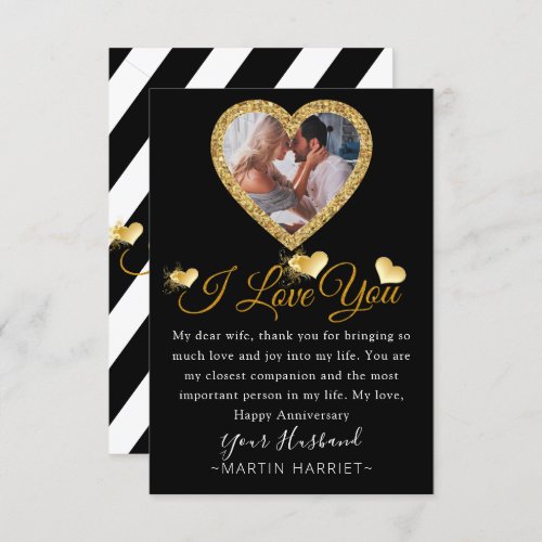 Gold Heart Photo Anniversary Card For Wife