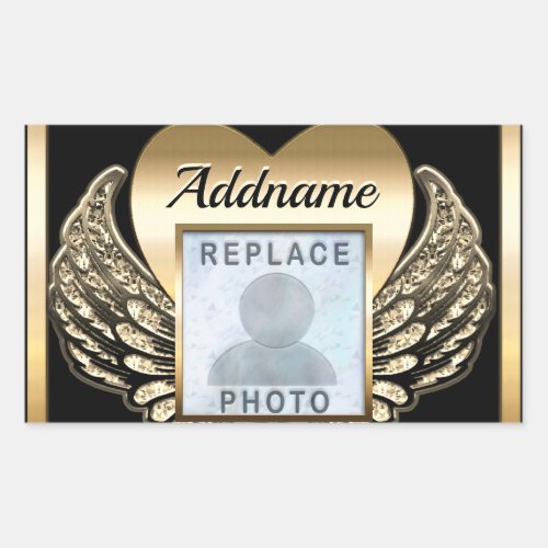 Gold Heart Photo Memorial Heart   Rectangular Sticker