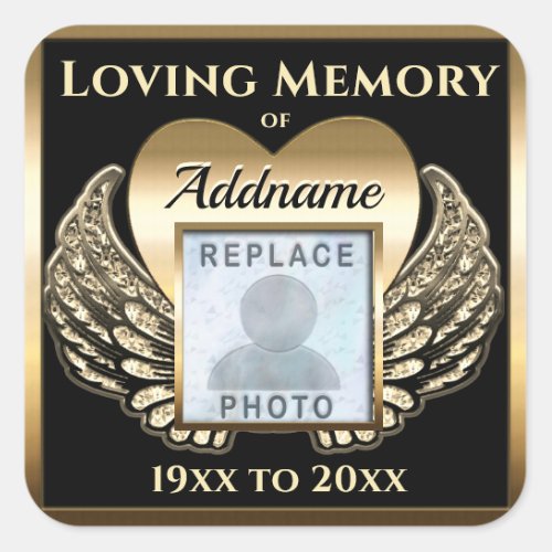 Gold Heart Photo Memorial Heart  Square Sticker