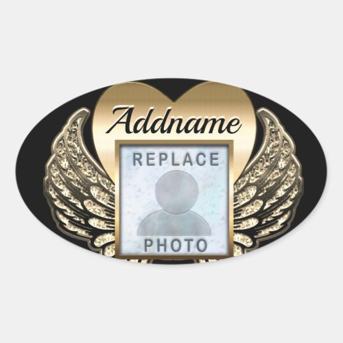 Gold Heart Photo Memorial  Oval Sticker